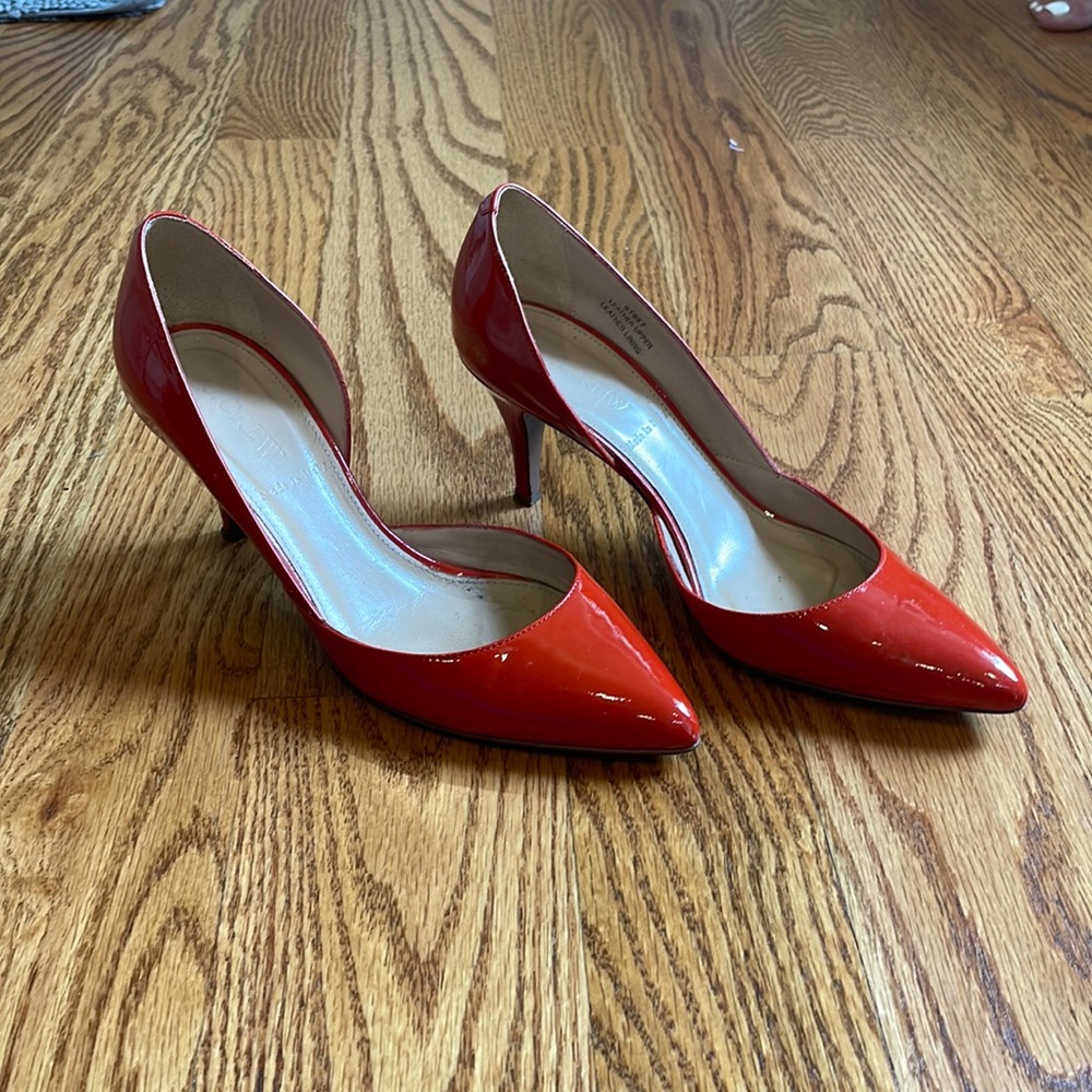 J Crew orange patent leather heels size 6.5